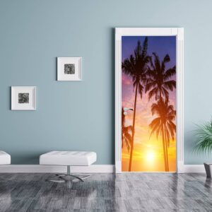 Palms on the Sky & Sunset Door Sticker Peel & Stick Vinyl Door Wrap Art Décor