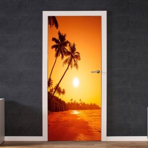 Beautiful Sunrise on Beach Door Sticker Peel & Stick Vinyl Door Wrap Art Décor