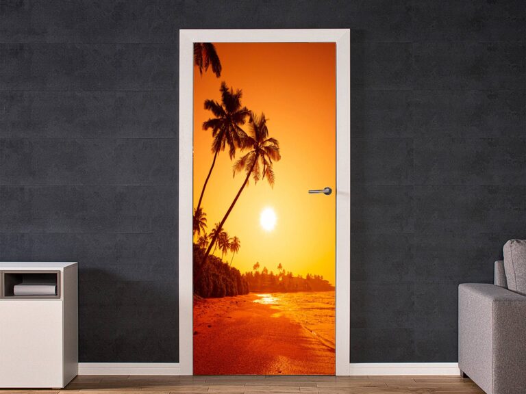 Beautiful Sunrise on Beach Door Sticker Peel & Stick Vinyl Door Wrap Art Décor