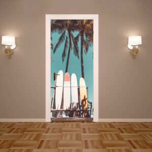 Windsurf Boards on the Beach Door Sticker Peel & Stick Vinyl Door Wrap Art Décor