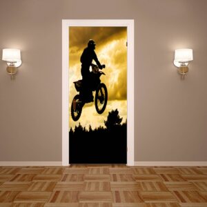 Motocross Jump over Forest Door Sticker Peel & Stick Vinyl Door Wrap Art Décor