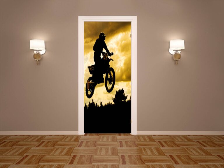 Motocross Jump over Forest Door Sticker Peel & Stick Vinyl Door Wrap Art Décor