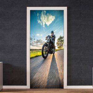 Motocyclist on the Road Hobby Door Sticker Peel & Stick Vinyl Door Wrap Art Décor