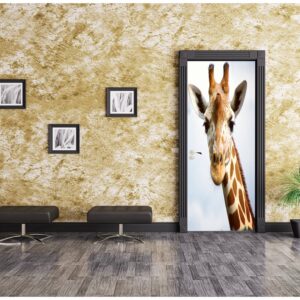 Funny Giraffe Door Sticker Peel & Stick Vinyl Door Wrap Art Décor