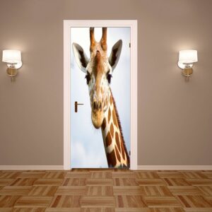 Funny Giraffe Door Sticker Peel & Stick Vinyl Door Wrap Art Décor