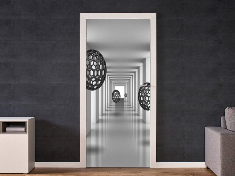 Silver Tunnel with Columns Door Sticker Peel & Stick Vinyl Door Wrap Art Décor