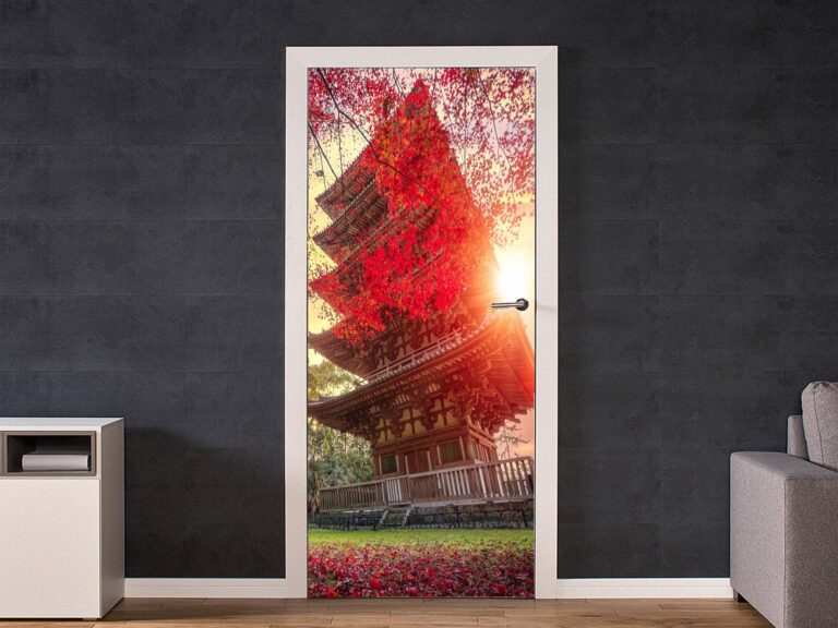 Japanese Temple in Autumn Door Sticker Peel & Stick Vinyl Door Wrap Art Décor