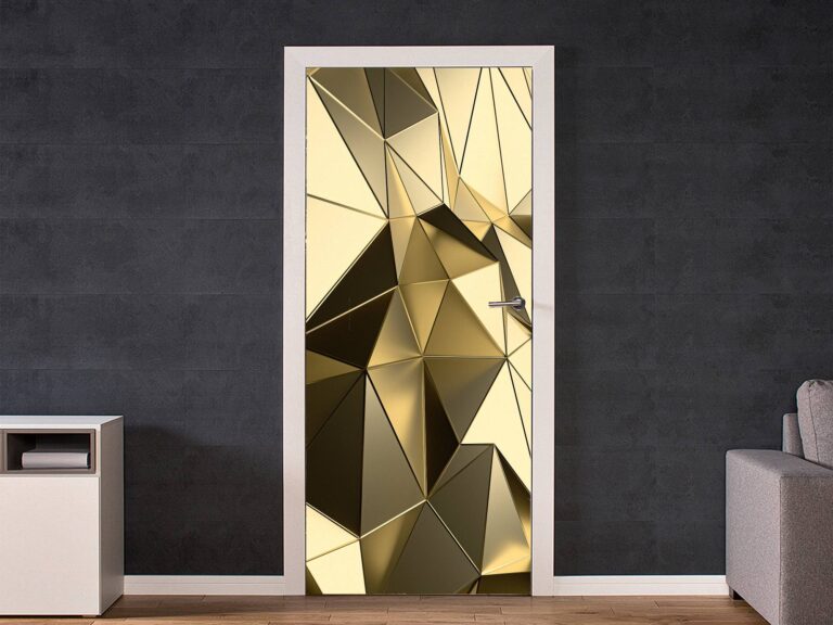 3D Gold Background Door Sticker Peel & Stick Vinyl Door Wrap Art Décor