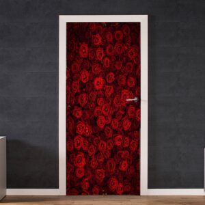 Red Rose Background Door Sticker Peel & Stick Vinyl Door Wrap Art Décor
