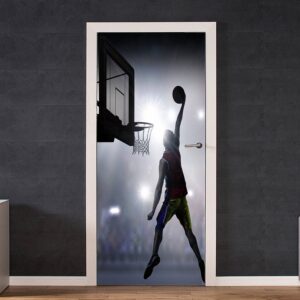 Basketball Player in Action Door Sticker Peel & Stick Vinyl Door Wrap Art Décor
