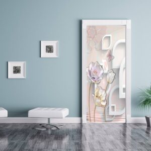 Abstract Floral White Background Door Sticker Peel & Stick Vinyl Door Wrap Art Décor