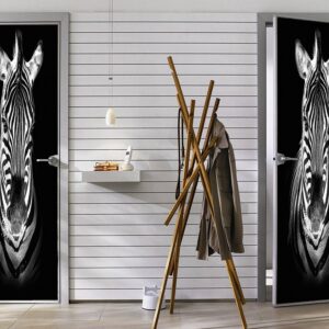 Zebra in Black Door Sticker Peel & Stick Vinyl Door Wrap Art Décor