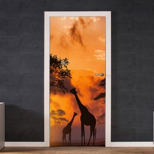 Giraffe African Animal Door Sticker Peel & Stick Vinyl Door Wrap Art Décor