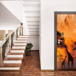 Giraffe African Animal Door Sticker Peel & Stick Vinyl Door Wrap Art Décor