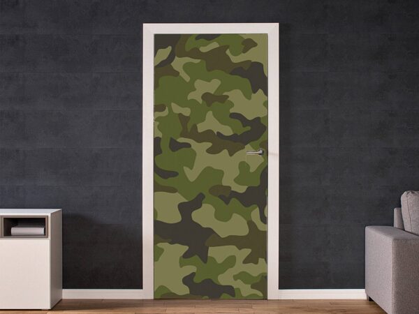 Military Camo Pattern Door Sticker Peel & Stick Vinyl Door Wrap Art Décor