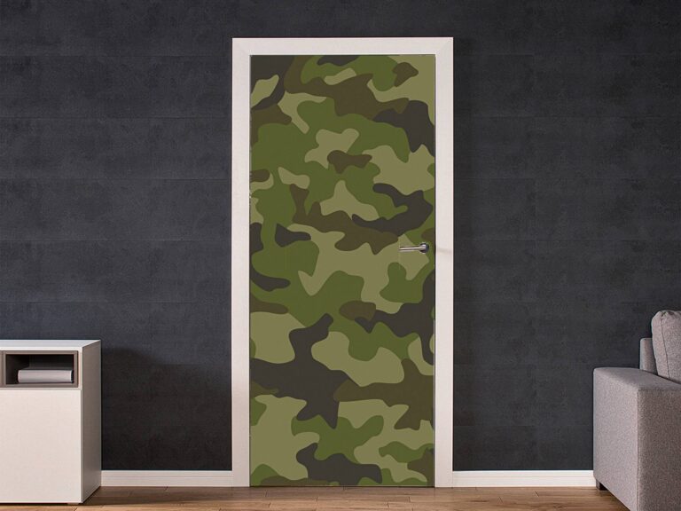 Military Camo Pattern Door Sticker Peel & Stick Vinyl Door Wrap Art Décor