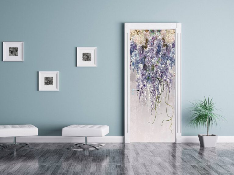 Lilac Branches on the Wall Door Sticker Peel & Stick Vinyl Door Wrap Art Décor