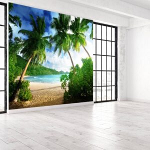 Amazing Green Palmas & Beach View Wallpaper Photo Wall Mural Wall UV Print Decal Wall Art Décor