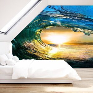 Water Wave In Sunset Wallpaper Photo Wall Mural Wall UV Print Decal Wall Art Décor