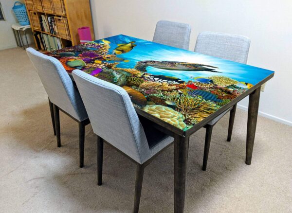 Ocean Turtle Fish Table Wrap Sticker Laminated Vinyl Cover Self-Adhesive for Desk and Tables