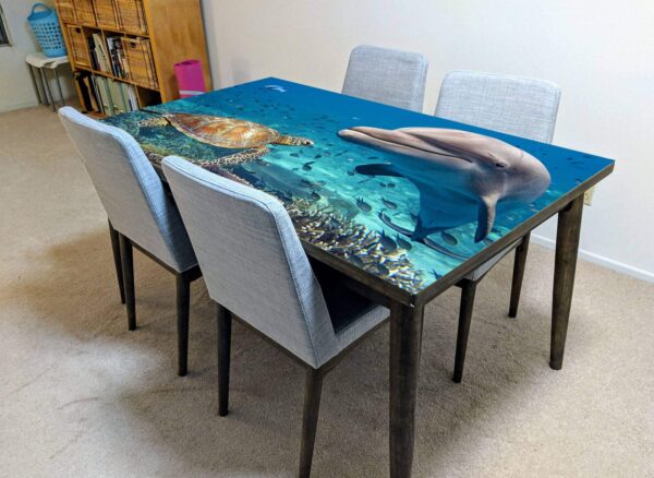 Ocean Turtle Dolphin Table Wrap Sticker Laminated Vinyl Cover Self-Adhesive for Desk and Tables
