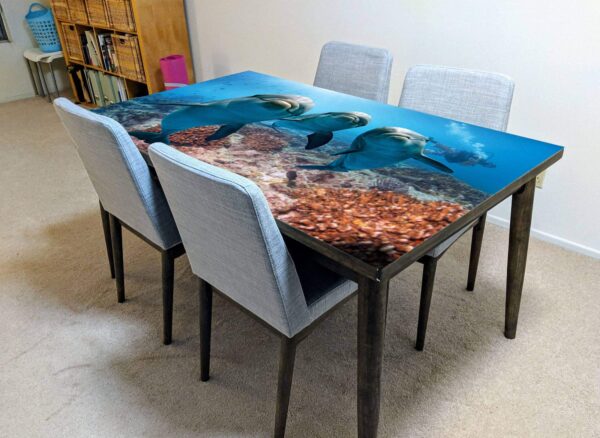 Ocean Dolphins Diver Table Wrap Sticker Laminated Vinyl Cover Self-Adhesive for Desk and Tables