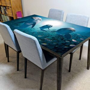 Ocean Dolphins Fish Table Wrap Sticker Laminated Vinyl Cover Self-Adhesive for Desk and Tables
