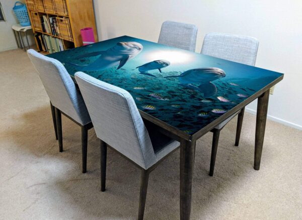 Ocean Dolphins Fish Table Wrap Sticker Laminated Vinyl Cover Self-Adhesive for Desk and Tables