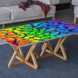 Rainbow Butterflies Table Wrap Sticker Laminated Vinyl Cover Self-Adhesive for Desk and Tables