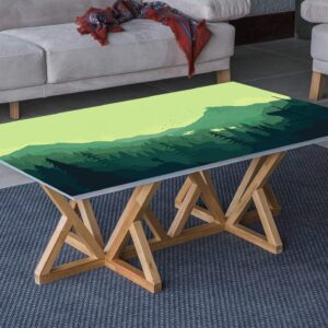 Mountain Forest View Table Wrap Sticker Laminated Vinyl Cover Self-Adhesive for Desk and Tables
