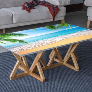 Beach Ocean Summer View Table Wrap Sticker Laminated Vinyl Cover Self-Adhesive for Desk and Tables