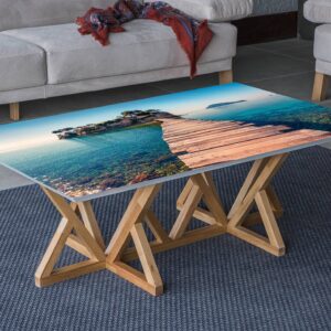 Island Ocean Bridge Table Wrap Sticker Laminated Vinyl Cover Self-Adhesive for Desk and Tables