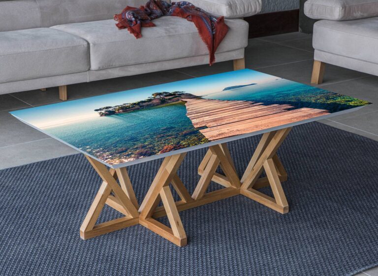 Island Ocean Bridge Table Wrap Sticker Laminated Vinyl Cover Self-Adhesive for Desk and Tables