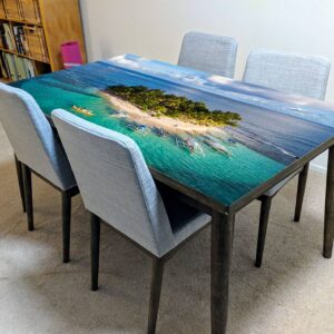 Boat Island Ocean Table Wrap Sticker Laminated Vinyl Cover Self-Adhesive for Desk and Tables