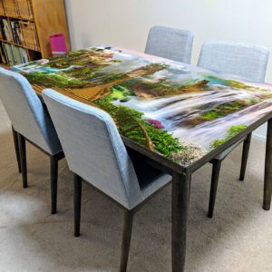 Mountain Bridge Landscape Table Wrap Sticker Laminated Vinyl Cover Self-Adhesive for Desk and Tables