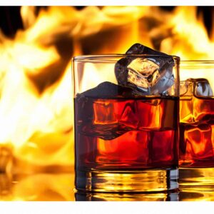Whiskey Drink in Fire Table Wrap Sticker Laminated Vinyl Cover Self-Adhesive for Desk and Tables