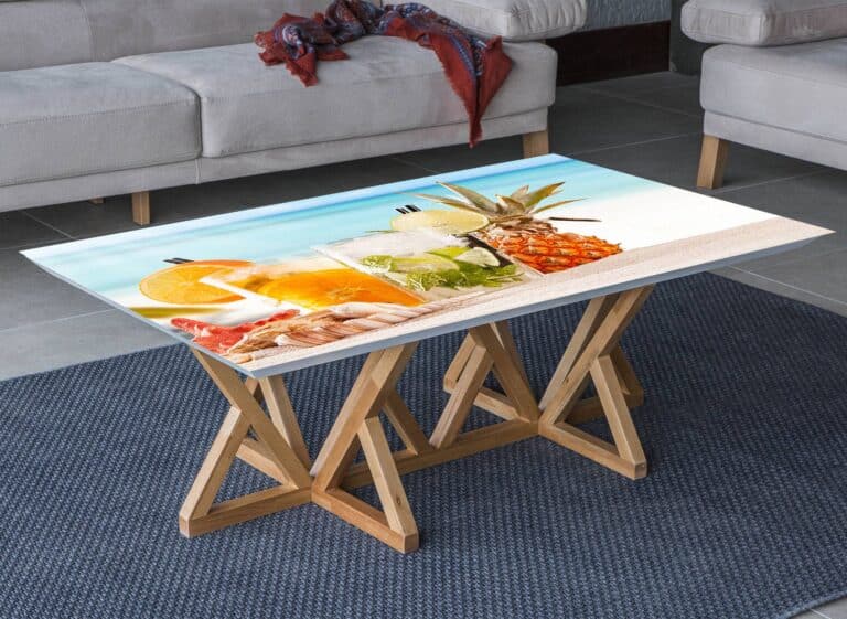 Fresh Beach Drinks Table Wrap Sticker Laminated Vinyl Cover Self-Adhesive for Desk and Tables