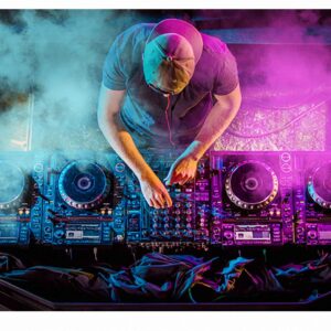 DJ in Front of Console Table Wrap Sticker Laminated Vinyl Cover Self-Adhesive for Desk and Tables