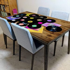 Retro Vinyl Records Music Table Wrap Sticker Laminated Vinyl Cover Self-Adhesive for Desk and Tables