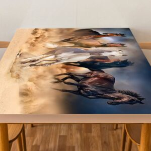 Galloping Horses in Dust Table Wrap Sticker Laminated Vinyl Cover Self-Adhesive for Desk and Tables