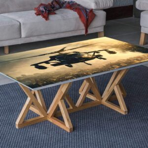 Helicopter over the City Table Wrap Sticker Laminated Vinyl Cover Self-Adhesive for Desk and Tables