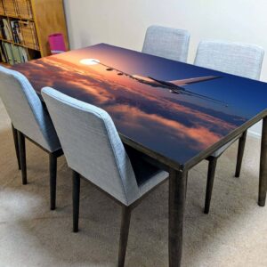 Plane above the Clouds Table Wrap Sticker Laminated Vinyl Cover Self-Adhesive for Desk and Tables