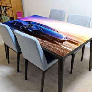 Lamborghini Blue Car Table Wrap Sticker Laminated Vinyl Cover Self-Adhesive for Desk and Tables