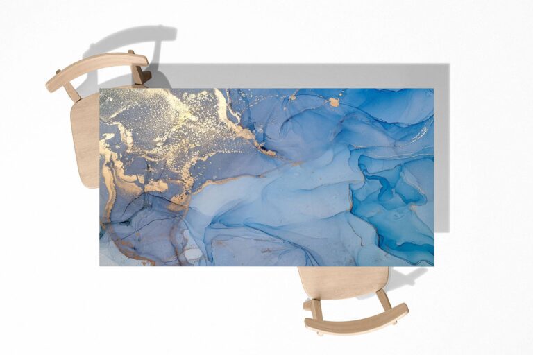Blue and Gold Marble Table Wrap Sticker Laminated Vinyl Cover Self-Adhesive for Desk and Tables