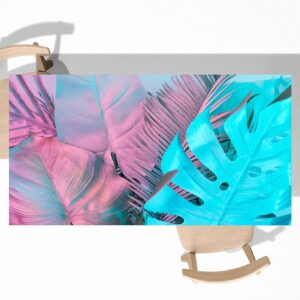Pink and Blue Monstera Table Wrap Sticker Laminated Vinyl Cover Self-Adhesive for Desk and Tables