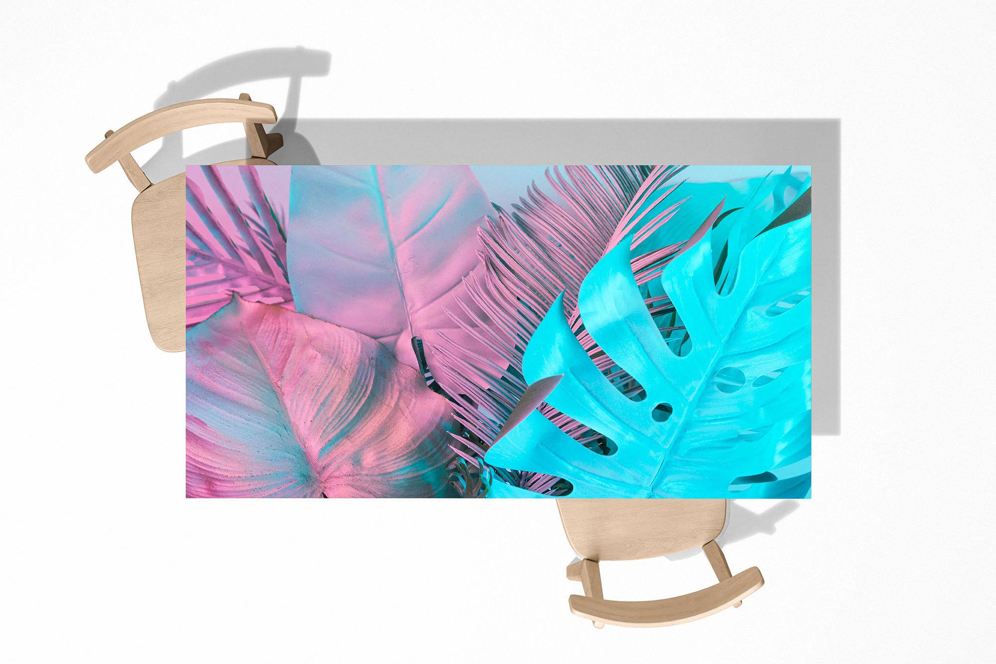 Pink and Blue Monstera Table Wrap Sticker Laminated Vinyl Cover Self-Adhesive for Desk and Tables