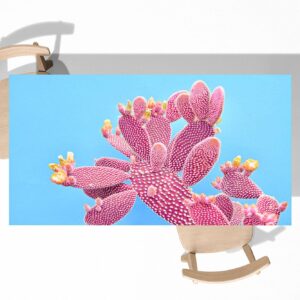 Pink Cactus Blue Scene Table Wrap Sticker Laminated Vinyl Cover Self-Adhesive for Desk and Tables