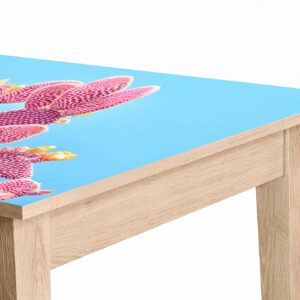 Pink Cactus Blue Scene Table Wrap Sticker Laminated Vinyl Cover Self-Adhesive for Desk and Tables