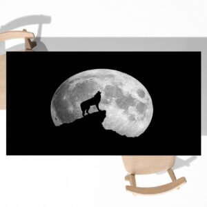 Wolf Howls to the Moon Table Wrap Sticker Laminated Vinyl Cover Self-Adhesive for Desk and Tables