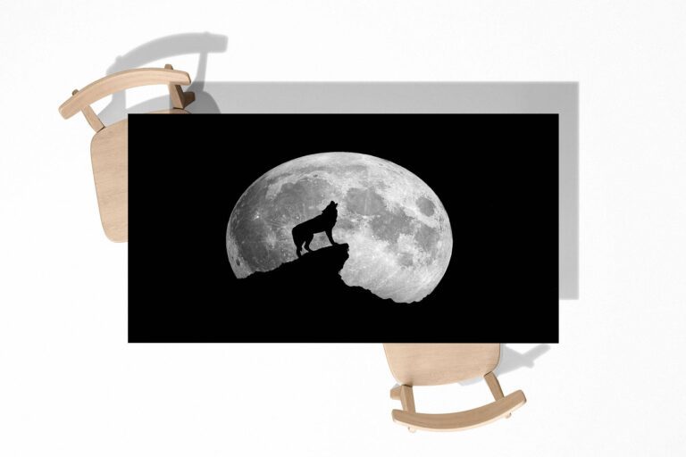 Wolf Howls to the Moon Table Wrap Sticker Laminated Vinyl Cover Self-Adhesive for Desk and Tables